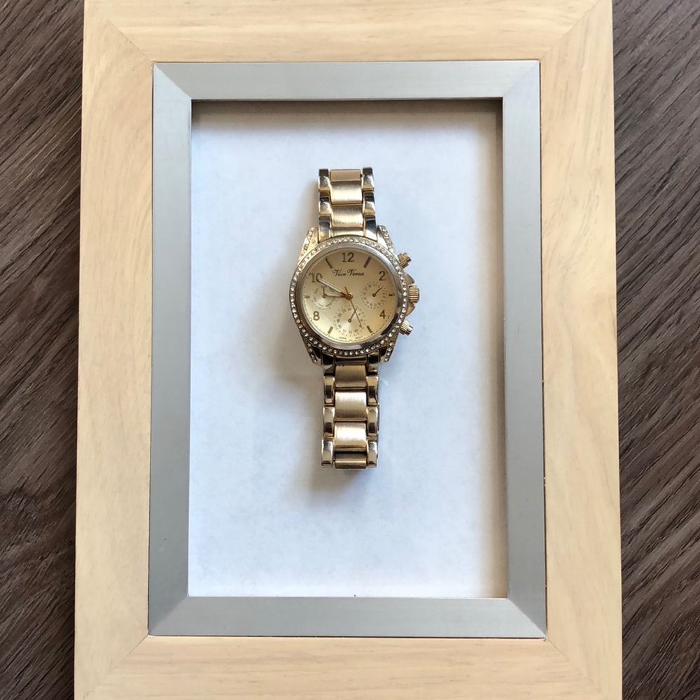 gold tone crystal watch